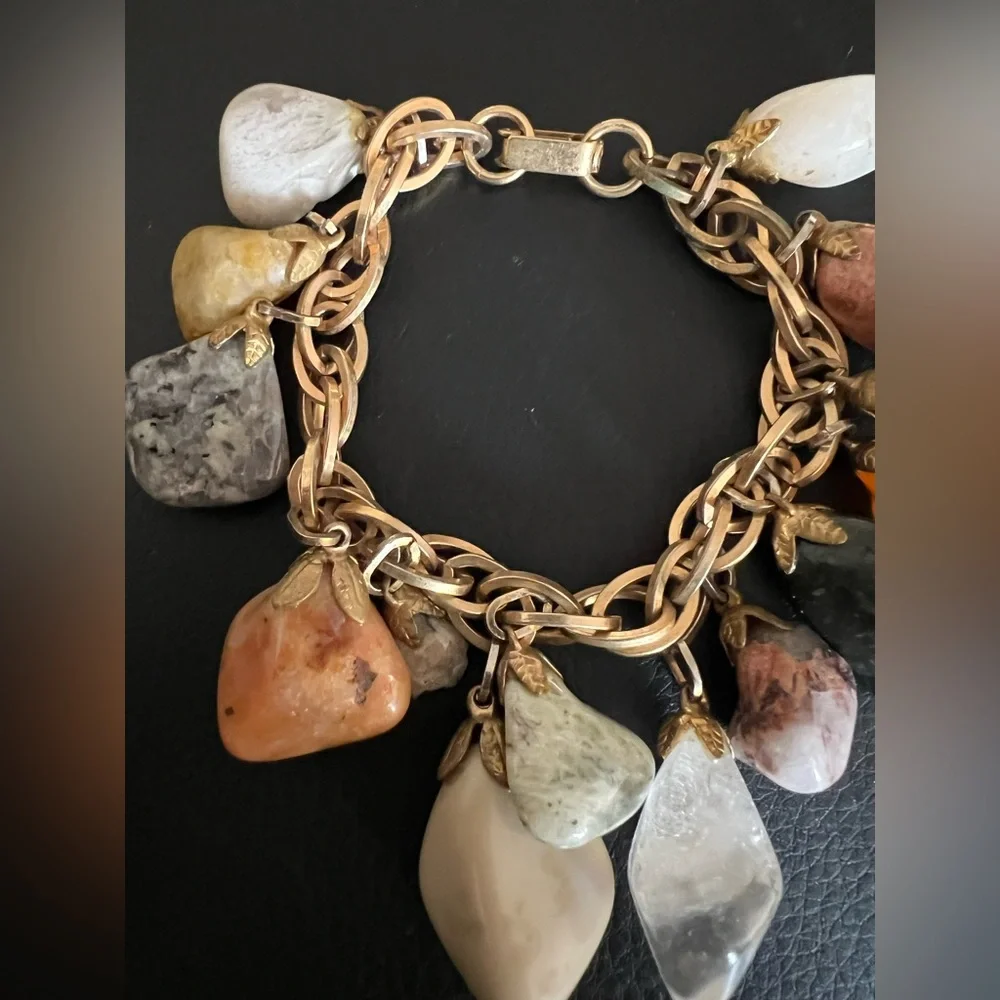 Vintage 1970s Chunky Multi-Stone Charm Bracelet - Picture 2 of 4